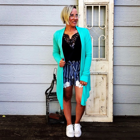 NEW!!! Waterfall Hem Cardigan in Bright Turquoise - Picture 3 of 8